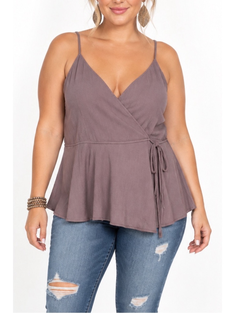 Maurice’s Mauve Wrap-Front Peplum Top – Size XL